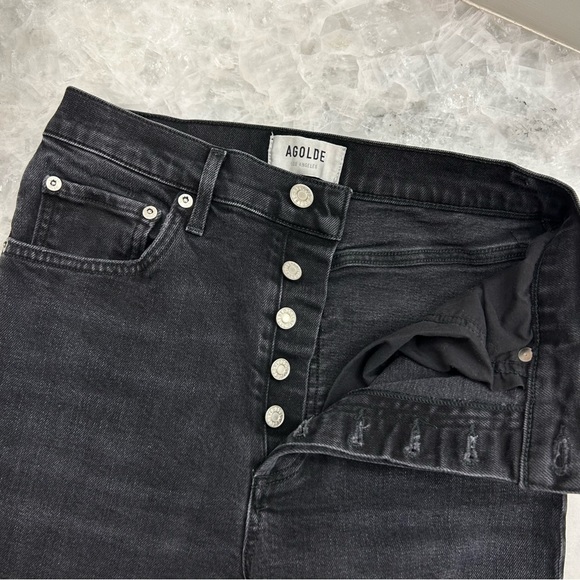 Agolde Denim - AGOLDE, Black, “Riley” Jeans, High-Rise, Button Fly, Cropped, Size 27